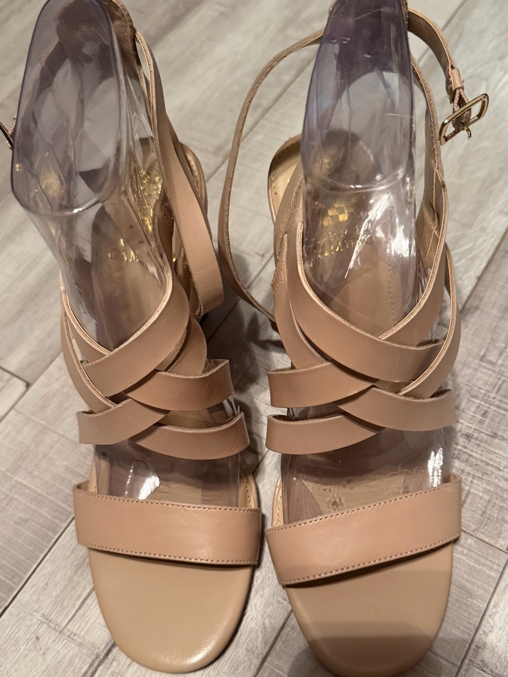 Vince Camuto Beige Strappy Block Heel Sandals